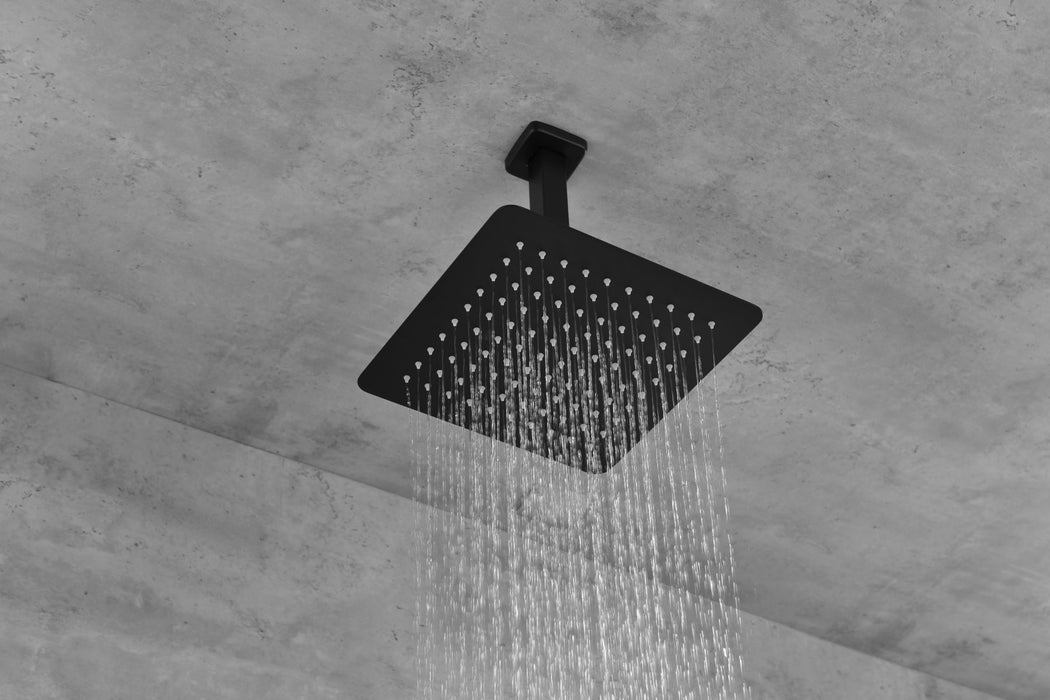 16 Inches Matte Black Shower Set System Bathroom Luxury Rain Mixer Shower Combo Set Ceiling Mounted Rainfall Shower Head Faucet (Contain Shower Faucet Rough In Valve Body And Trim)