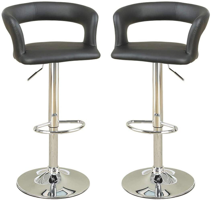 Bar Stool Counter Height Chairs (Set of 2) Adjustable Height Kitchen Island Stools Black Pvc / Faux Leather