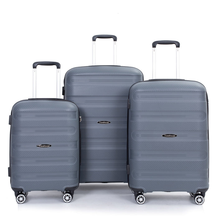 Hardshell Suitcase Spinner Wheels Pp Luggage Sets Lightweight Durable Suitcase With Tsa Lock, 3 Piece Set (20 / 24 / 28) Gray