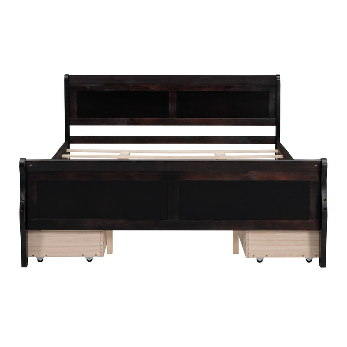 Queen Size Wood Platform Bed With 4 Drawers And Streamlined Headboard & Footboard, Espresso