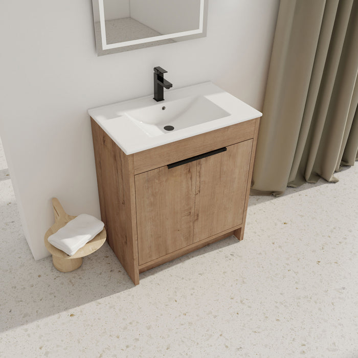 30" Freestanding Bathroom Vanity With White Ceramic Sink & 2 Soft-Close Cabinet Doors (Kd-Packing), Bvb02430Imo-Bl9075B