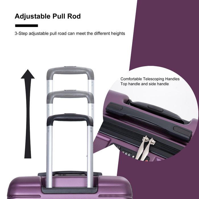 Expandable 3 Piece Luggage Sets Pc Lightweight & Durable Suitcase With Two Hooks, Spinner Wheels, Tsa Lock, (21 / 25 / 29) Dark Purple
