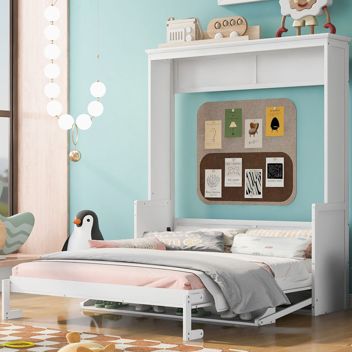 Queen Size Murphy Bed With A Shelf, White