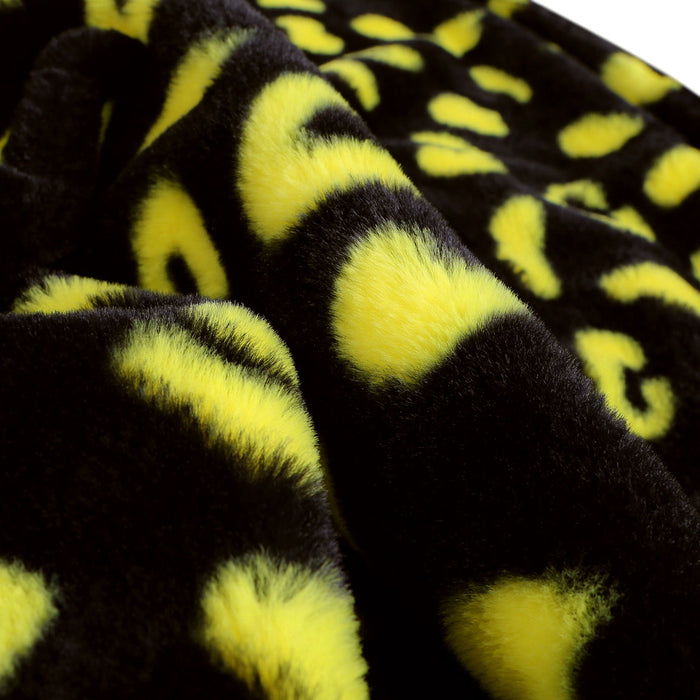 Printed Faux Rabbit Fur Throw, Lightweight Plush Cozy Soft Blanket, 50"X60" Black Leopard
