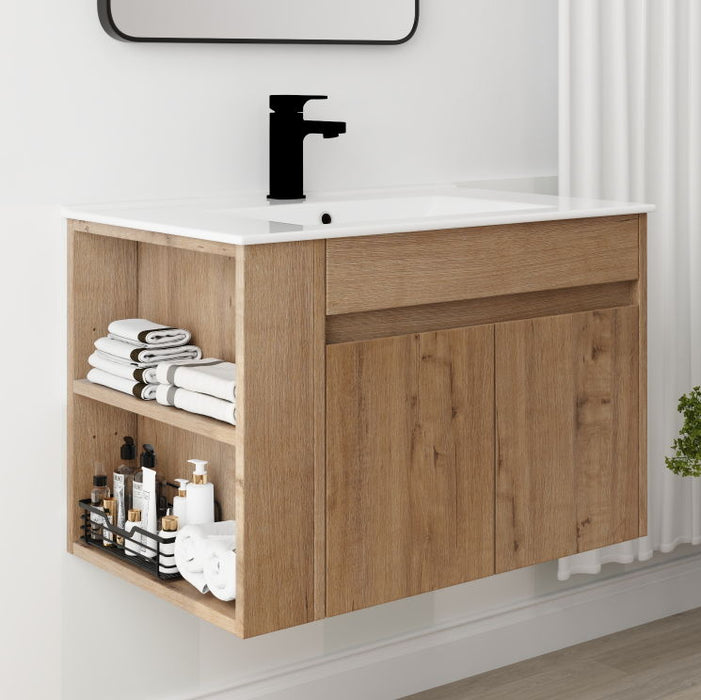 30" Bathroom Vanity With White Ceramic Basin And Adjust Open Shelf (KD-Packing)