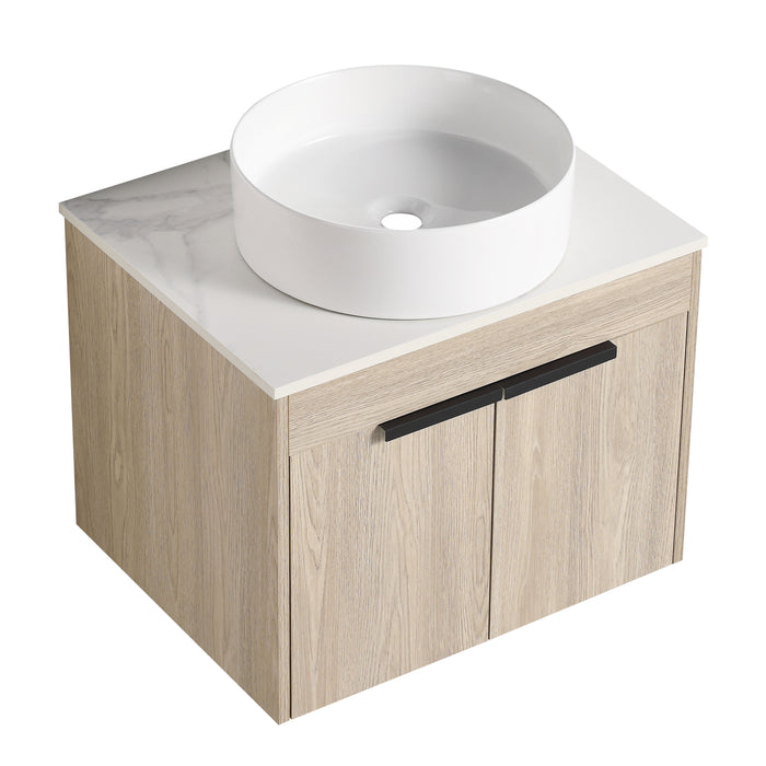 24" Modern Design Float Bathroom Vanity With Ceramic Basin Set, Wall Mounted White Oak Vanity With Soft Close Door, KD-Packing, KD-Packing, 2 Pieces Parcel, Top - Bab400Mowh