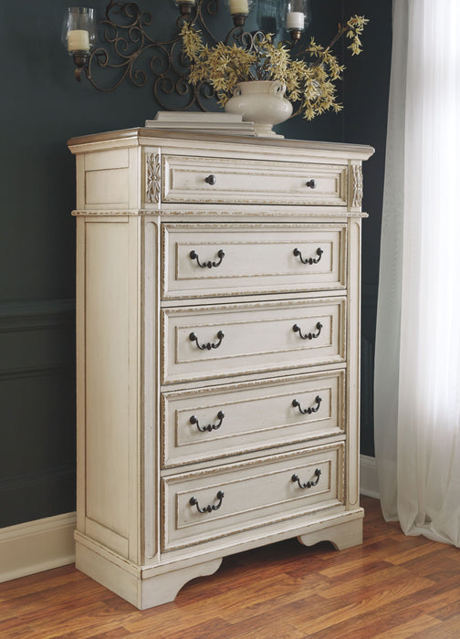 Realyn - White / Brown / Beige - Five Drawer Chest Unique Piece Furniture