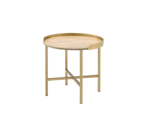 Mithea - End Table - Oak Table Top & Gold Finish Unique Piece Furniture