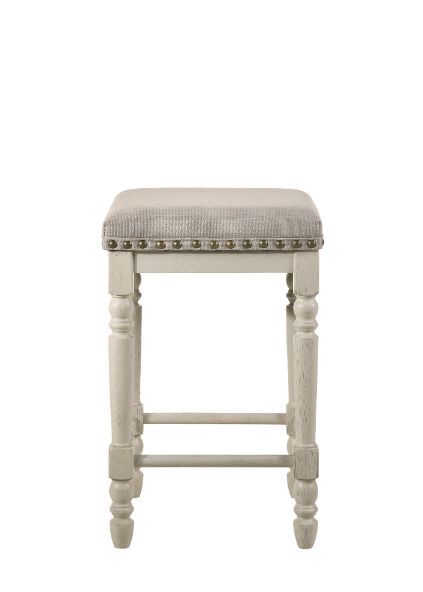 Tasnim - Stool (Set of 2) - Tan Fabric & Antique White Finish Unique Piece Furniture