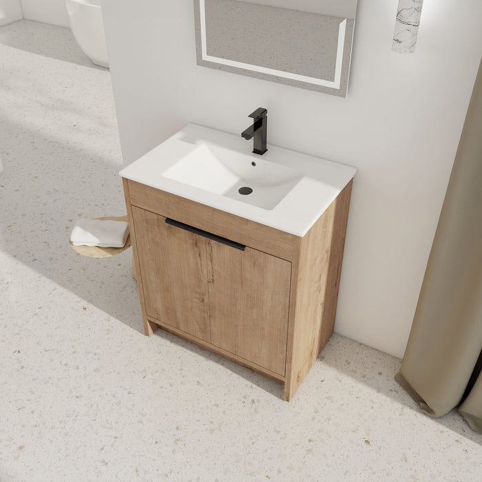 30" Freestanding Bathroom Vanity With White Ceramic Sink & 2 Soft-Close Cabinet Doors (Kd-Packing), Bvb02430Imo-Bl9075B