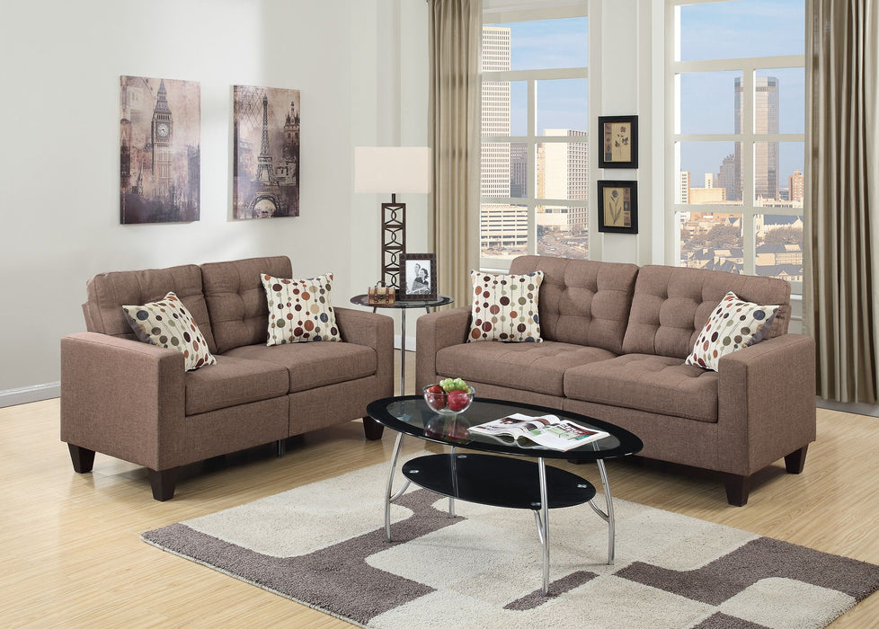 Living Room Furniture 2 Pieces Sofa Set Light Coffee Polyfiber Tufted Sofa Loveseat Pillows Cushion Couch Solid Pine