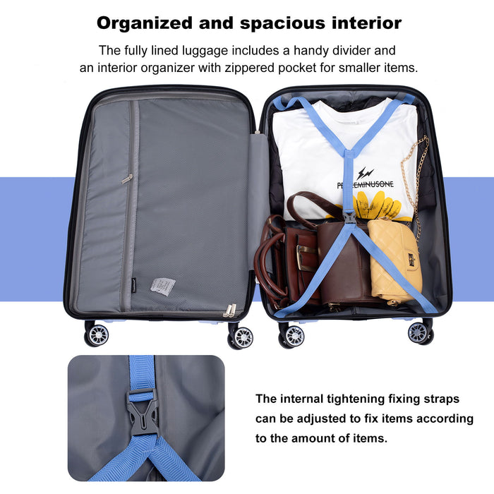 Hardshell Suitcase Spinner Wheels Pp Luggage Sets Lightweight Durable Suitcase With Tsa Lock, 3 Piece Set (20 / 24 / 28) Purplish Blue