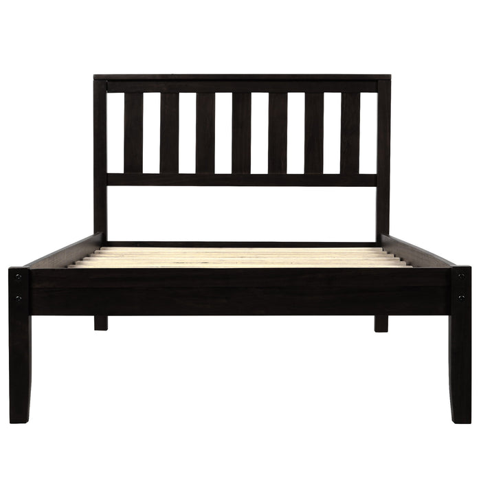 Wood Platform Bed With Headboard/Wood Slat Support, Twin - Espresso
