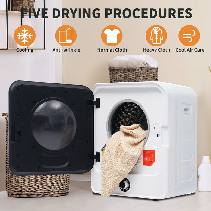 1.95Cu.Ft Clothes Dryer, 830W, Stainless Steel Tumbler, Multi - Filtration, 5 Programs, 58Db, Overheat Protection, Black Door, Dust Removal, Odor Removal, Lint Removal, Dust Removal
