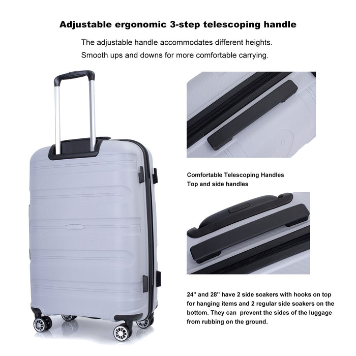 Hardshell Suitcase Spinner Wheels Pp Luggage Sets Lightweight Durable Suitcase With Tsa Lock, 3 Piece Set (20 / 24 / 28) Silver