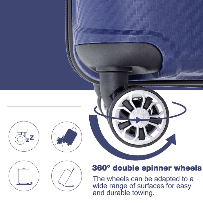 Hardshell Suitcase Spinner Wheels Pp Luggage Sets Lightweight Durable Suitcase With Tsa Lock, 3 Piece Set (20 / 24 / 28) Navy
