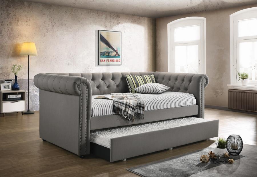 Kepner - Tufted Upholstered Day Bed With Trundle - Gray Unique Piece Furniture