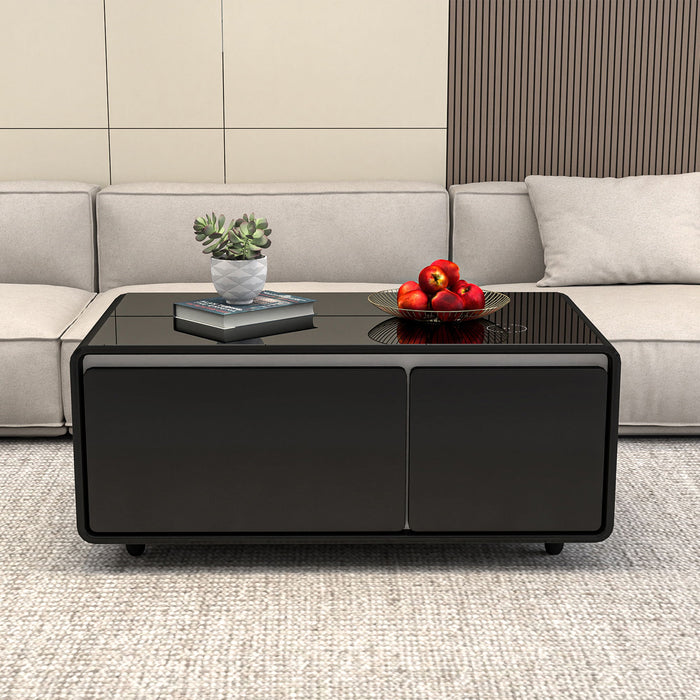Modern Smart Coffee Table With Built-In Fridge, Wireless Charging, Power Socket, Usb Interface, Outlet Protection, Mechanical Temperature Control And Ice Water Interface - Black
