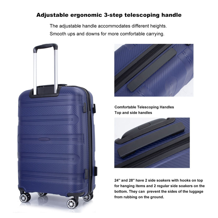 Hardshell Suitcase Spinner Wheels Pp Luggage Sets Lightweight Durable Suitcase With Tsa Lock, 3 Piece Set (20 / 24 / 28) Navy
