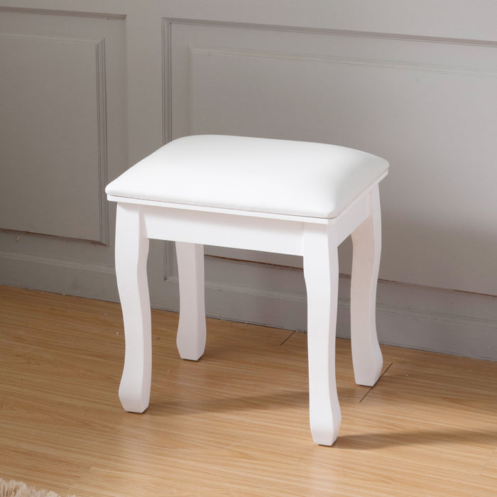 White Vanity Stool Padded Makeup Chair Bench With Solid Wood Legs