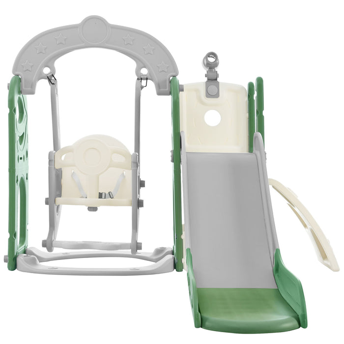 Toddler Slide And Swing Set 5 In 1, Kids Playground Climber Slide Playset With Telescope, Freestanding Combination For Babies Indoor & Outdoor - Green