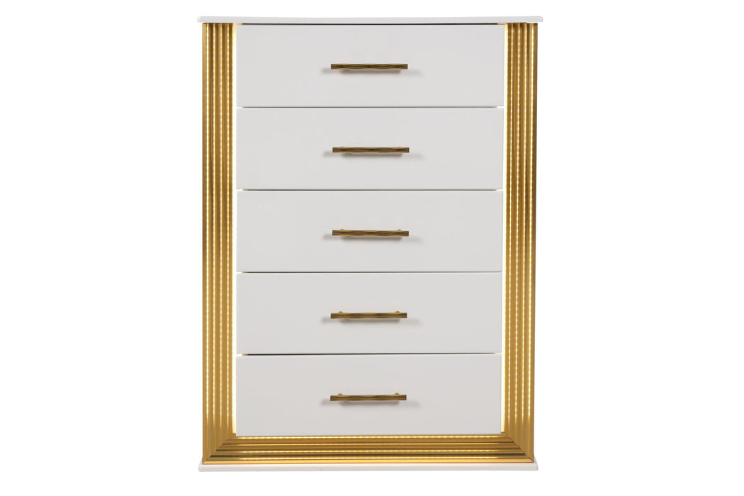 Obsession Contemporary Style 5 - Drawer Chest Made With Wood & Gold Finish