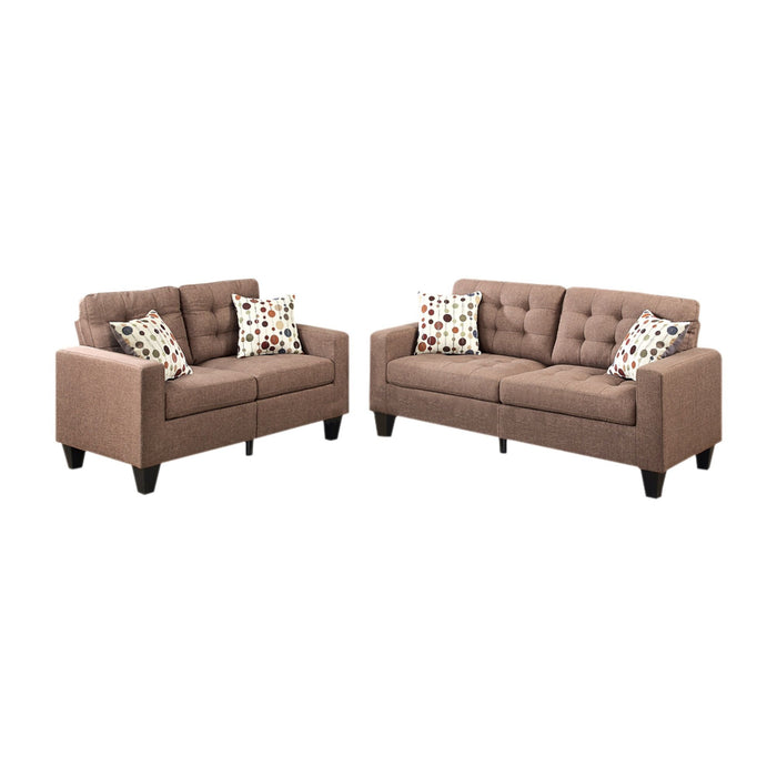 Living Room Furniture 2 Pieces Sofa Set Light Coffee Polyfiber Tufted Sofa Loveseat Pillows Cushion Couch Solid Pine