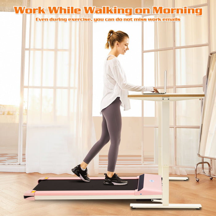 Walking Pad Treadmill Under Desk For Home Office Fitness, Mini Portable Treadmill With App Remote Control And 16" Running Area - Pink