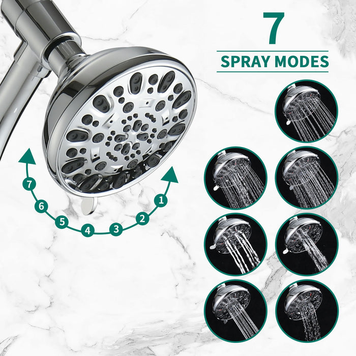 Drill - Free Stainless Steel Slide Bar Combo Rain Showerhead 7 Setting Hand, Dual Shower Head Spa System With Tup Spout (Rough-In Valve Included) - Chrome