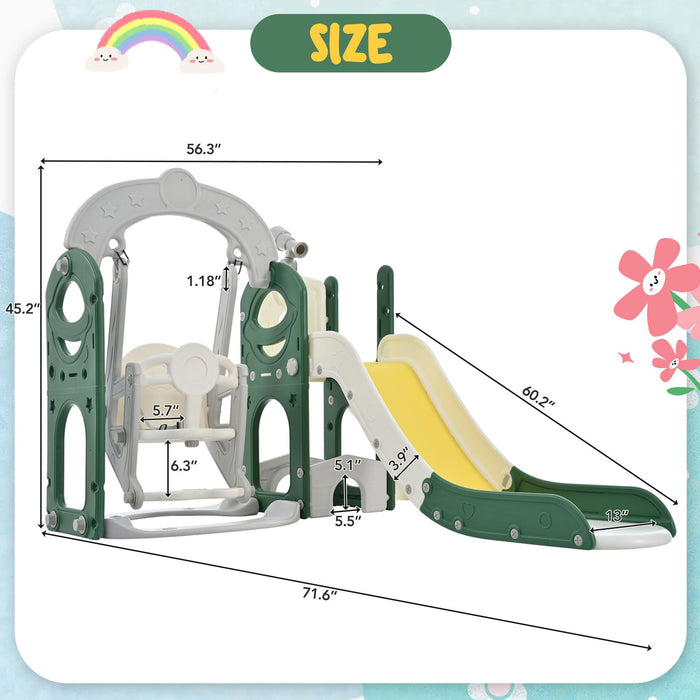 Toddler Slide And Swing Set 5 In 1, Kids Playground Climber Slide Playset With Telescope, Freestanding Combination For Babies Indoor & Outdoor - Yellow