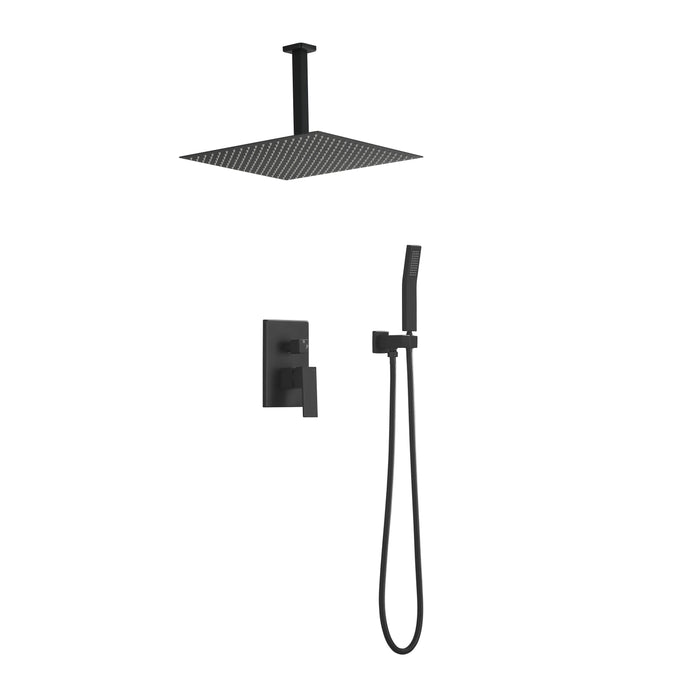 16 Inches Matte Black Shower Set System Bathroom Luxury Rain Mixer Shower Combo Set Ceiling Mounted Rainfall Shower Head Faucet (Contain Shower Faucet Rough In Valve Body And Trim)