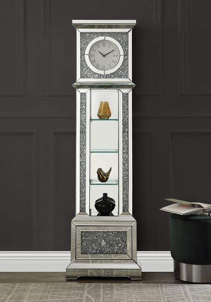 Noralie - Grandfather Clock - Mirrored & Faux Diamonds - Wood Unique Piece Furniture