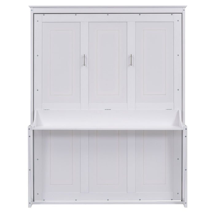 Queen Size Murphy Bed With A Shelf, White
