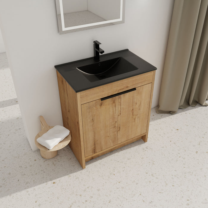 30" Freestanding Bathroom Cabinet With Basin & 2 Soft-Close Cabinet Doors (Kd-Packing), Bvb02430Imo-Bl9075Bk
