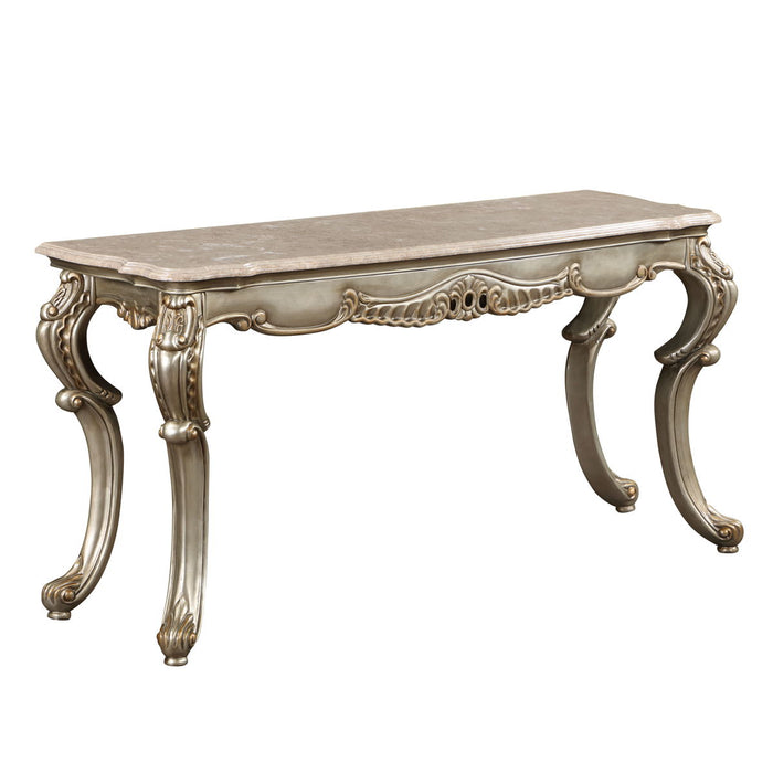 Acme Miliani Sofa Table, Natural Marble & Antique Bronze Finish