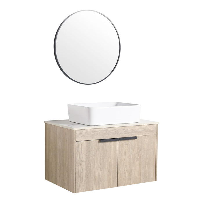30" Modern Design Float Bathroom Vanity With Ceramic Basin Set, Wall Mounted White Oak Vanity With Soft Close Door, KD-Packing, KD-Packing, 2 Pieces Parcel, Top - Bab110Mowh