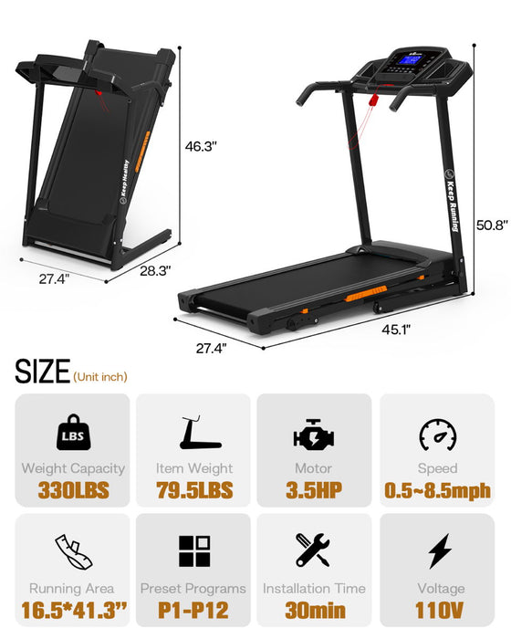 Foldable Treadmill With Incline, Folding Treadmill For Home Electric Treadmill Workout Running Machine, Handrail Controls Speed