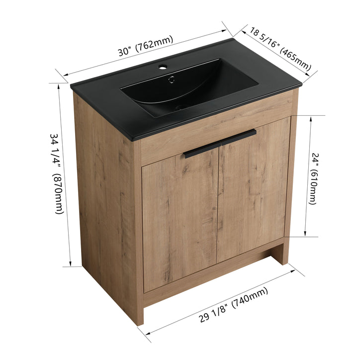 30" Freestanding Bathroom Cabinet With Basin & 2 Soft-Close Cabinet Doors (Kd-Packing), Bvb02430Imo-Bl9075Bk