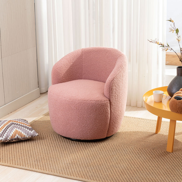 Teddy Fabric Swivel Accent Armchair Barrel Chair With Black Powder Coating Metal Ring, Light Pink
