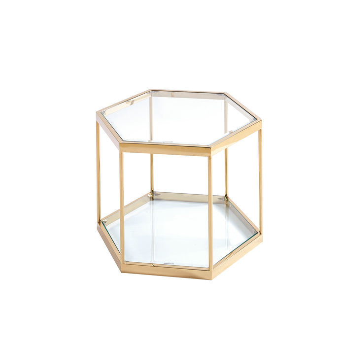 Modern Glass Coffee Table With Gold Finish Stainless Steel Frame