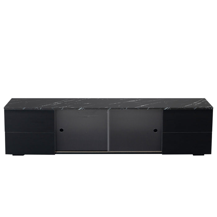 TV Stand, Tvcabinet, Entertainment Center, TV Console, Media Console, With Led Remote Control Lights, Roof Gravel Texture, Uv Drawer Panels, Sliding Doors, Can Be Placed In The Living Room, Bedroom - Black