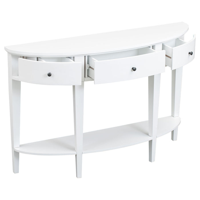 U-Style Modern Curved Console Table Sofa Table With 3 Drawers And 1 Shelf For Hallway, Entryway, Living Room - White