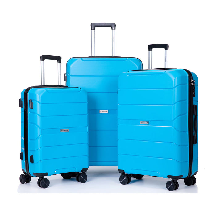 Hardshell Suitcase Spinner Wheels Pp Luggage Sets Lightweight Suitcase With Tsa Lock, 3 Piece Set (20 / 24 / 28), Light Blue