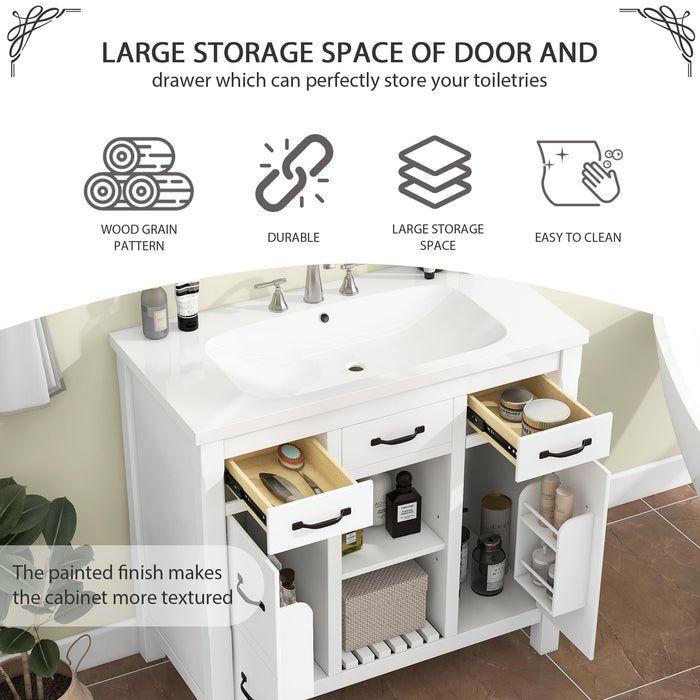 Bathroom Vanity With Undermount Sink, Modern Bathroom Storage Cabinet With 2 Drawers And 2 Cabinets, Solid Wood Frame Bathroom Cabinet - White