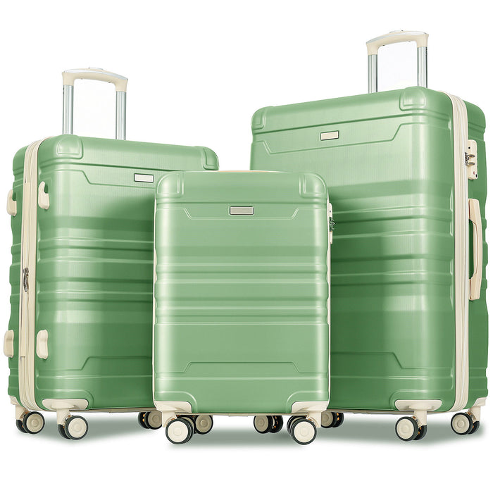 Luggage Sets New Model Expandable Abs Hardshell 3 Pieces Clearance Luggage Hardside Lightweight Durable Suitcase Sets Spinner Wheels Suitcase With Tsa Lock 20''24''28'' (Grass Green And Beige)
