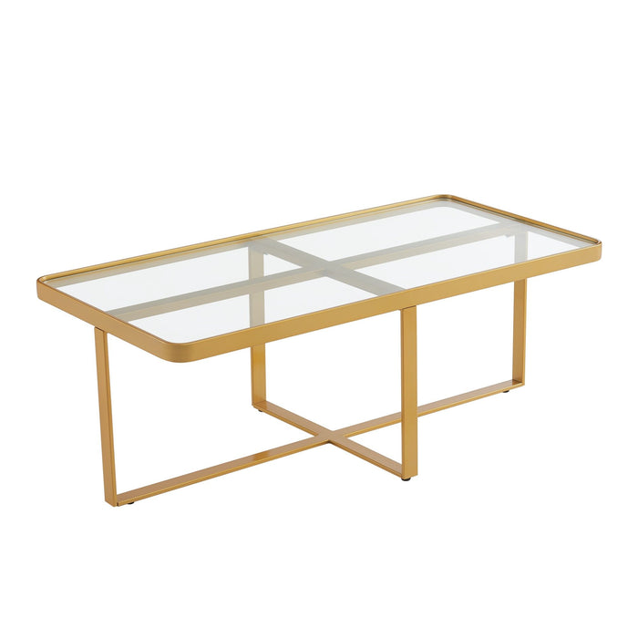 Minimalism Rectangle Coffee Table, Golden Metal Frame With Tempered Glass Tabletop
