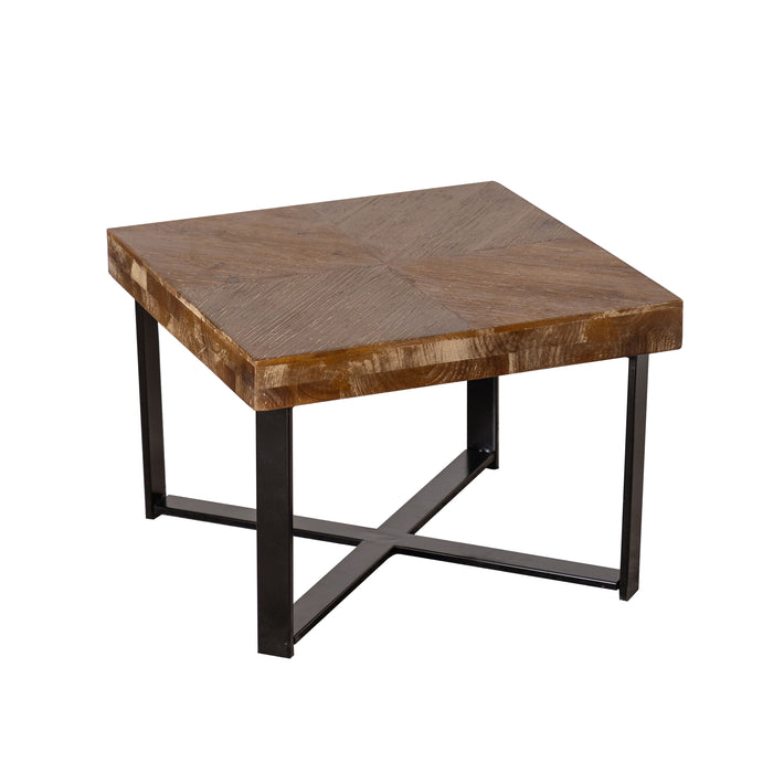 Modern Retro Splicing Square Coffee Table, Fir Wood Table Top With Cross Legs Metal Base (Set of 2)