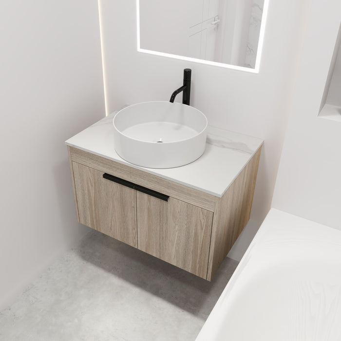 30" Modern Design Float Bathroom Vanity With Ceramic Basin Set, Wall Mounted White Oak Vanity With Soft Close Door, KD-Packing, KD-Packing, 2 Pieces Parcel, Top - Bab400Mowh
