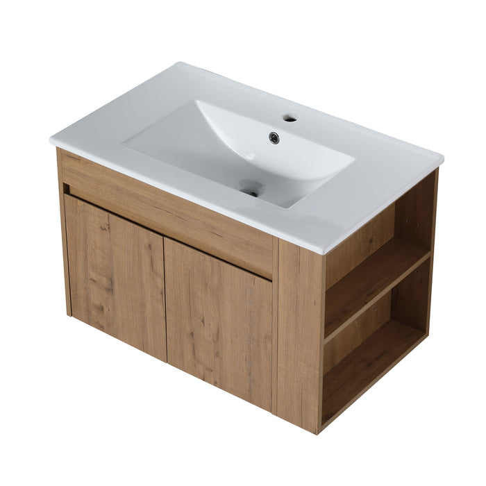 30" Bathroom Vanity With White Ceramic Basin And Adjust Open Shelf (KD-Packing)