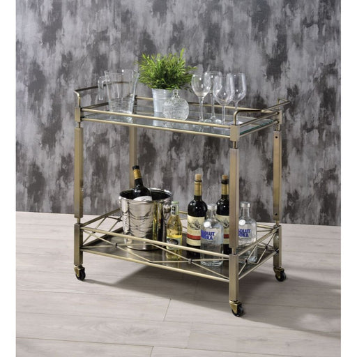 Matiesen - Serving Cart - Antique Gold & Clear Glass Unique Piece Furniture